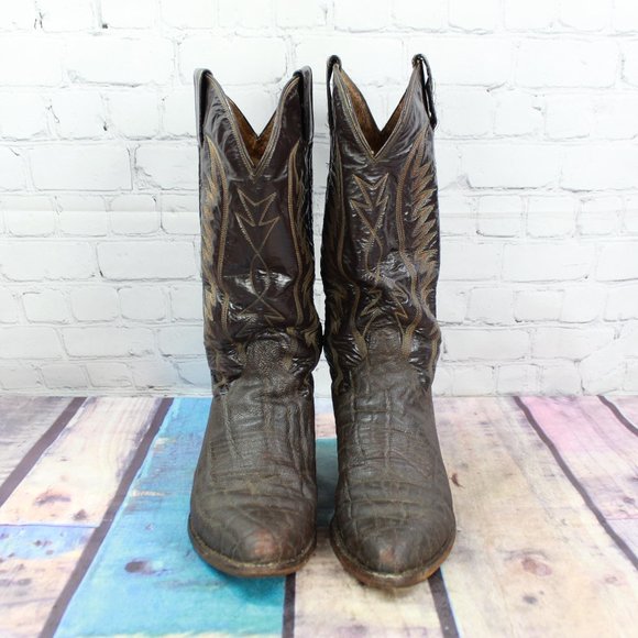 Cowtown Brown Leather Mid Calf Pull On Western Cowboy Boots Size 7 D - Picture 5 of 9